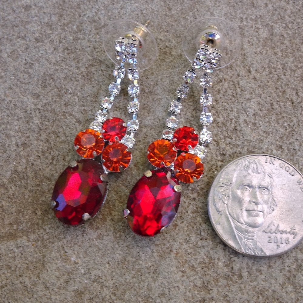 Ruby Red & Fire Orange Phoenix Clear Crystal Silv… - image 4